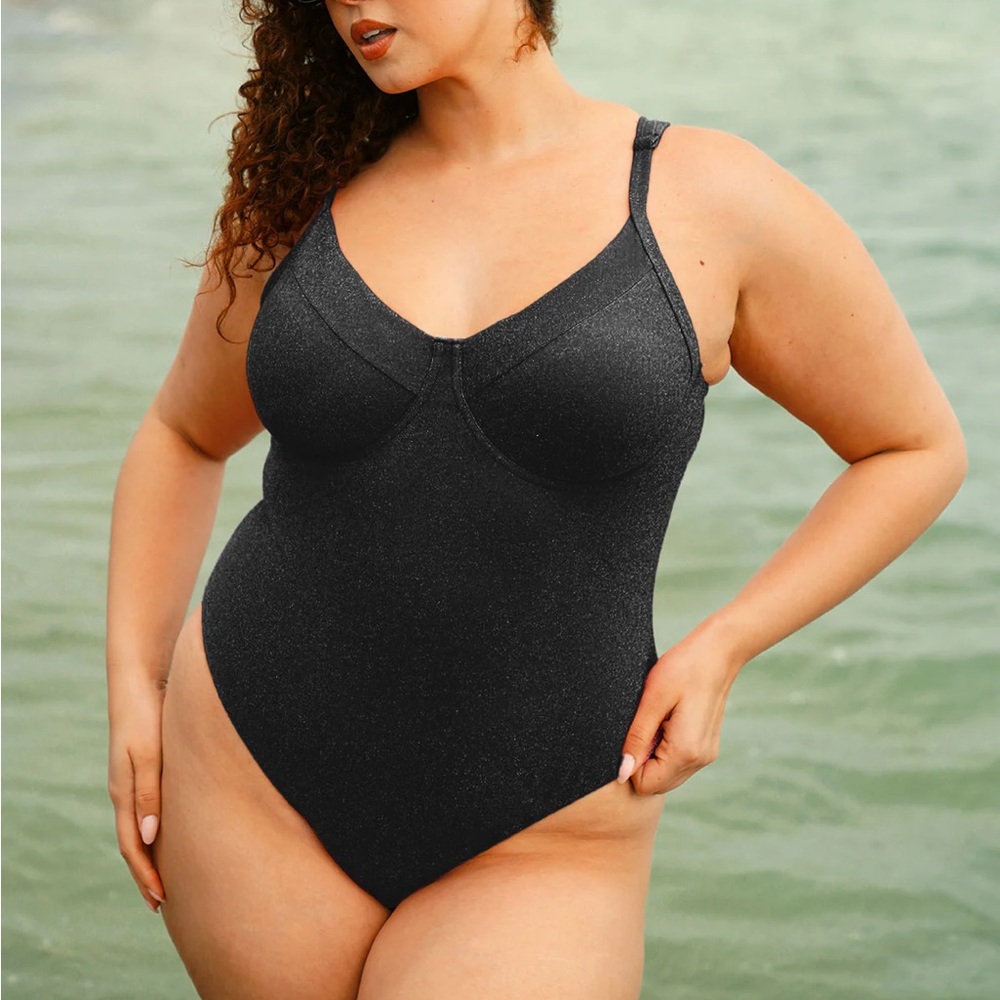 Berlook Black Lurex Underwire Plus Size One-Piece Swimsuit